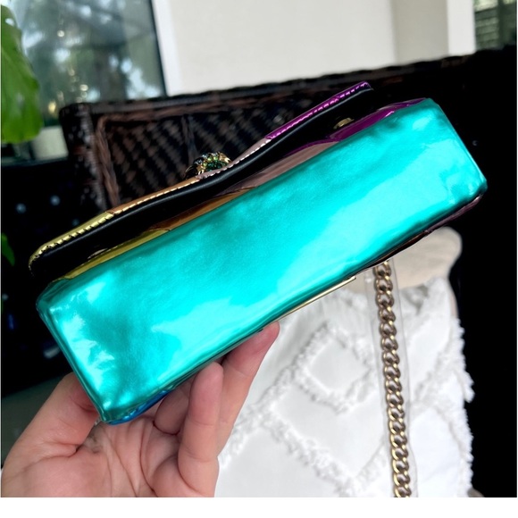 KURT GEIGER Liquid Metallic Patent RAINBOW Crossbody Clutch LARGE EAGLE HEAD - Picture 7 of 16